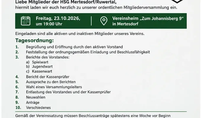 Einladung zur Jahreshauptversammlung am 23.10.26